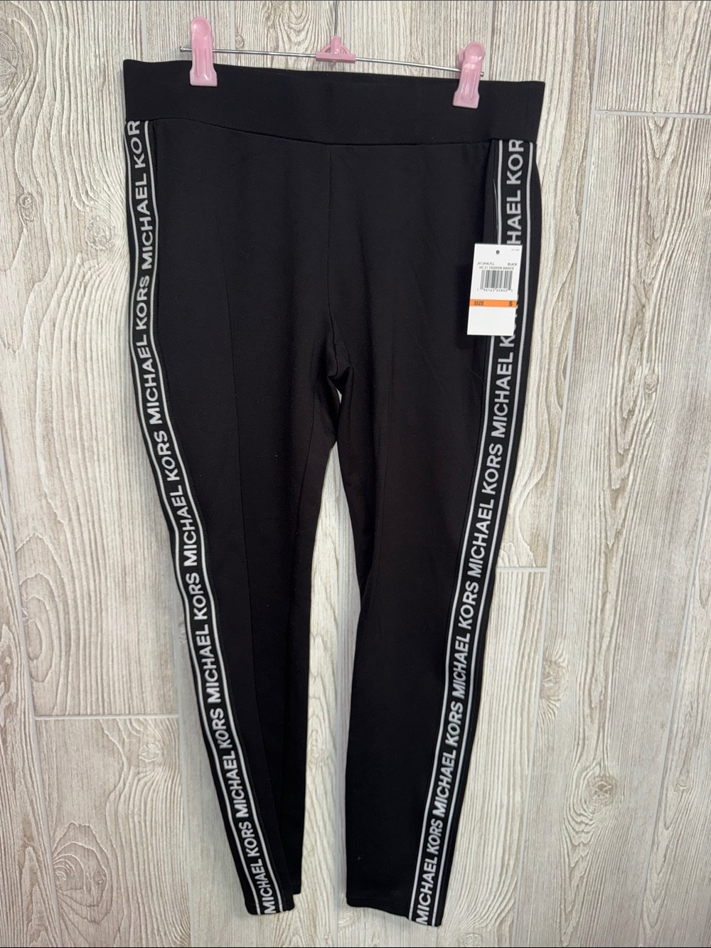 Michael Kors Black Leggings with White Logo Side Tape